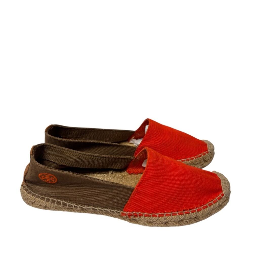 TORY BURCH CANVAS COLORBLOCK ORANGE BROWN WOMEN FLATS SIZE 8 NO BOX